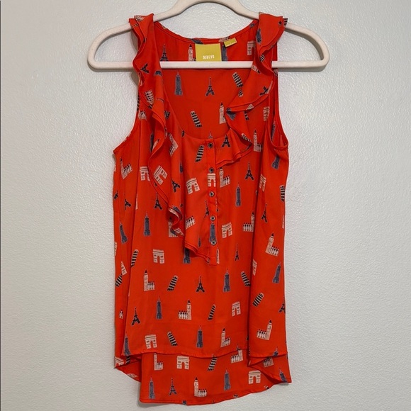 Maeve Paris Print Ruffle Sleeveless Blouse - Picture 2 of 7